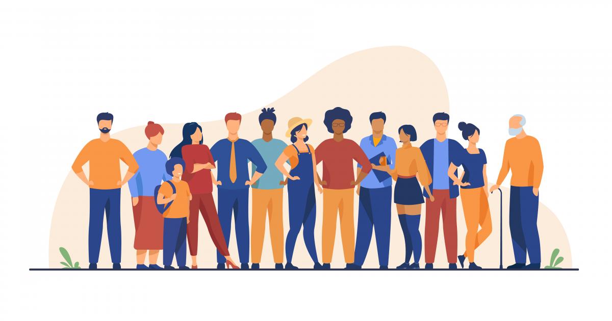 Vielfältige Menschenmenge unterschiedlichen Alters und unterschiedlicher Herkunft