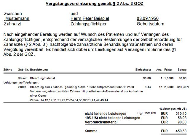 DS-Win Vergütungsvereinbarung §2 Abs. 3 GOZ