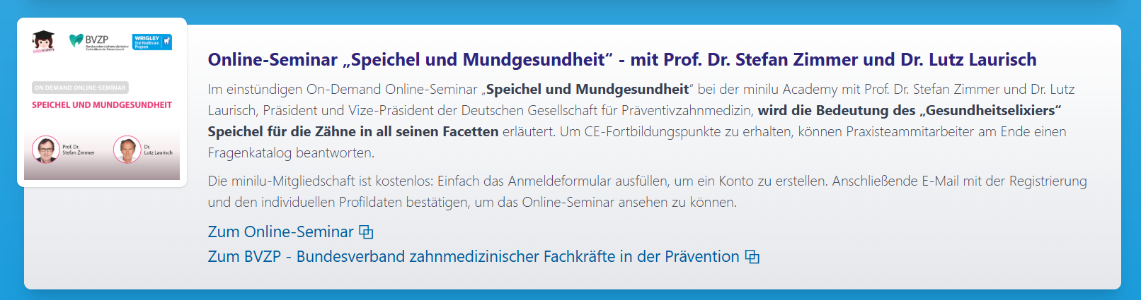 Online-Seminar „Speichel und Mundgesundheit"