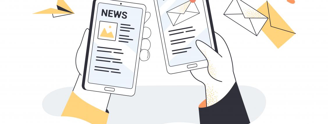 Zwei Hände mit Smartphones auf denen News zu sehen sind Zwei Hände mit Smartphones auf denen News zu sehen sind